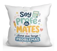 MUGFFINS Cojín con Relleno | Regalo Profesora matemáticas, Regalo Profesor matemáticas | cojín profe Soy profe de Mates Claro Que Tengo Problemas en Español | 40x40cm | poliéster | Infantil v9
