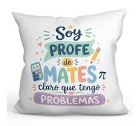 MUGFFINS Cojín con Relleno | Regalo Profesora matemáticas, Regalo Profesor matemáticas | cojín profe Soy profe de Mates Claro Que Tengo Problemas en Español | 40x40cm | poliéster | Infantil v8