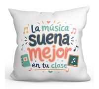 MUGFFINS Cojín con Relleno Regalo Profesora música | La música Suena Mejor en tu Clase en Español | Detalle Original Infantil v3