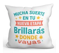 MUGFFINS Cojín Despedida compañero Trabajo con Relleno | Regalo Despedida Trabajo | Mucha Suerte en tu Nueva Etapa Brillarás Donde vayas en Español | 40x40cm poliéster | Adiós compa v1