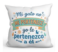 MUGFFINS cojín Gato con Relleno | Regalo Original con Frase Mi Gato no me Pertenece yo le pertenezco a él en Español | Cojines Divertidos para Regalar | Humor Gatitos y Perritos v4