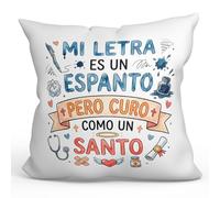 MUGFFINS cojín Gracioso médico con Relleno | Mi Letra es un espanto Pero curo como un Santo en Español | Regalo Divertido Doctor, Hospital, cumpleaños, Navidad, Amigo Invisible | Medicina v4