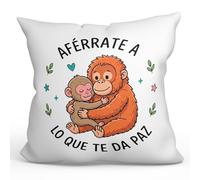 MUGFFINS cojín Mono Punch con Relleno | Frases Bonitas aférrate a lo Que te da Paz en Español | Regalo motivador Original | Punch v1