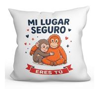 MUGFFINS Cojín Mono Punch con Relleno | Mi Lugar Seguro Eres tú en Español | Regalo Original Amiga, Amigo, Pareja, cumpleaños, Aniversario | Punch v5