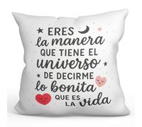 MUGFFINS cojín Novia Novio con Relleno | Manera Que Tiene el Universo de decirme Bonita Vida en Español | Regalo Aniversario, cumpleaños, romántico, San Valentín, Pareja | 40x40cm | Pareja-2 v2