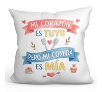 MUGFFINS cojín Novia Novio con Relleno | Mi corazón es tuyo Pero mi Comida es mía en Español | Regalo Aniversario, cumpleaños, romántico, San Valentín, Pareja | 40x40cm | Enamorados v1