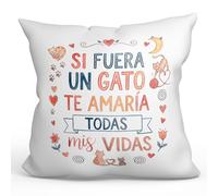 MUGFFINS cojín Novia Novio con Relleno | Si Fuera un Gato te amaría en Todas mis Vidas en Español | Regalo Aniversario, cumpleaños, romántico, San Valentín, Pareja | 40x40cm | Enamorados v2