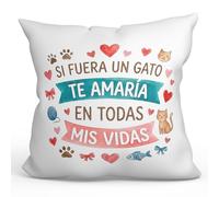 MUGFFINS cojín Novia Novio con Relleno | Si Fuera un Gato te amaría en Todas mis Vidas en Español | Regalo Aniversario, cumpleaños, romántico, San Valentín, Pareja | 40x40cm | Enamorados v4
