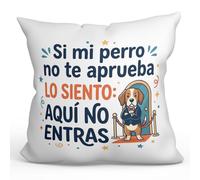 MUGFFINS cojín Perro con Relleno | Si mi Perro no te aprueba lo Siento: aquí no entras en Español | Regalo Original, Cojines Divertidos para Regalar, Humor | Gatitos y Perritos v1