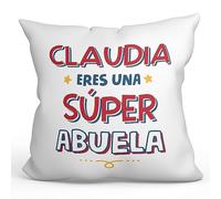 MUGFFINS Cojín Personalizable 40x40 cm para Abuela Relleno Incluído - En Español - Eres Súper - Regalo Original y Divertido
