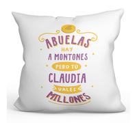 MUGFFINS Cojín Personalizable 40x40 cm para Abuela Relleno Incluído - En Español - Hay a Montones_Abuela - Regalo Original y Divertido