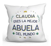 MUGFFINS Cojín Personalizable 40x40 cm para Abuela Relleno Incluído - En Español - Mejor del Mundo - Regalo Original y Divertido