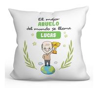 MUGFFINS Cojín Personalizable 40x40 cm para Abuelo Relleno Incluído - En Español - Eres Mejor del Mundo - Regalo Original y Divertido