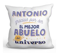 MUGFFINS Cojín Personalizable 40x40 cm para Abuelo Relleno Incluído - En Español - Mejor del Universo_Abuelo - Regalo Original y Divertido