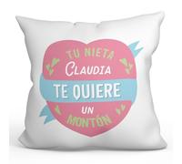 MUGFFINS Cojín Personalizable 40x40 cm para Abuelo Relleno Incluído - En Español - Te Quiere un montón_Nieta - Regalo Original y Divertido