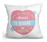 MUGFFINS Cojín Personalizable 40x40 cm para Abuelo Relleno Incluído - En Español - Te Quiere un montón_Nieto - Regalo Original y Divertido