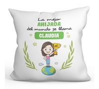MUGFFINS Cojín Personalizable 40x40 cm para AHIJADA Relleno Incluído - En Español - Eres Mejor del Mundo - Regalo Original y Divertido