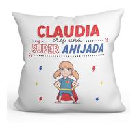 MUGFFINS Cojín Personalizable 40x40 cm para AHIJADA Relleno Incluído - En Español - ¡Eres Súper! - Regalo Original y Divertido