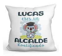 MUGFFINS Cojín Personalizable 40x40 cm para Alcalde Relleno Incluído - En Español - Koalificados Personalizados - Regalo Original y Divertido