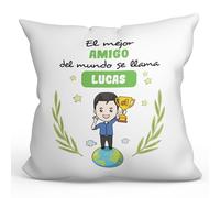 MUGFFINS Cojín Personalizable 40x40 cm para Amigo Relleno Incluído - En Español - Eres Mejor del Mundo - Regalo Original y Divertido