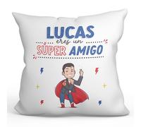 MUGFFINS Cojín Personalizable 40x40 cm para Amigo Relleno Incluído - En Español - ¡Eres Súper! - Regalo Original y Divertido