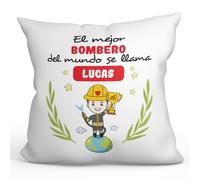 MUGFFINS Cojín Personalizable 40x40 cm para Bombero Hombre Relleno Incluído - En Español - Eres Mejor del Mundo - Regalo Original y Divertido