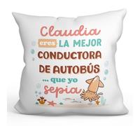 MUGFFINS Cojín Personalizable 40x40 cm para CONDUCTORA DE AUTOBÚS Mujer Relleno Incluído - En Español - Mejor Que yo Sepia - Regalo Original y Divertido