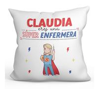 MUGFFINS Cojín Personalizable 40x40 cm para Enfermera Mujer Relleno Incluído - En Español - ¡Eres Súper! - Regalo Original y Divertido