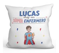 MUGFFINS Cojín Personalizable 40x40 cm para ENFERMERO Hombre Relleno Incluído - En Español - ¡Eres Súper! - Regalo Original y Divertido
