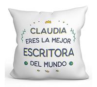 MUGFFINS Cojín Personalizable 40x40 cm para ESCRITORA Mujer Relleno Incluído - En Español - Mejor del Mundo - Regalo Original y Divertido