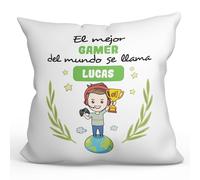 MUGFFINS Cojín Personalizable 40x40 cm para Gamer Hombre Relleno Incluído - En Español - Eres Mejor del Mundo - Regalo Original y Divertido