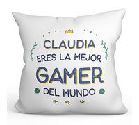 MUGFFINS Cojín Personalizable 40x40 cm para Gamer Mujer Relleno Incluído - En Español - Mejor del Mundo - Regalo Original y Divertido