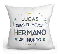 MUGFFINS Cojín Personalizable 40x40 cm para Hermano Relleno Incluído - En Español - Mejor del Mundo - Regalo Original y Divertido