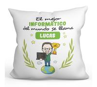 MUGFFINS Cojín Personalizable 40x40 cm para INFORMÁTICO Hombre Relleno Incluído - En Español - Eres Mejor del Mundo - Regalo Original y Divertido