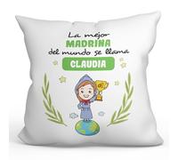 MUGFFINS Cojín Personalizable 40x40 cm para Madrina Relleno Incluído - En Español - Eres Mejor del Mundo - Regalo Original y Divertido