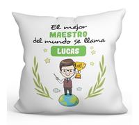 MUGFFINS Cojín Personalizable 40x40 cm para Maestro Hombre Relleno Incluído - En Español - Eres Mejor del Mundo - Regalo Original y Divertido