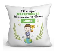 MUGFFINS Cojín Personalizable 40x40 cm para MARATONISTA Hombre Relleno Incluído - En Español - Eres Mejor del Mundo - Regalo Original y Divertido