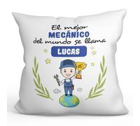 MUGFFINS Cojín Personalizable 40x40 cm para MECÁNICO Hombre Relleno Incluído - En Español - Eres Mejor del Mundo - Regalo Original y Divertido