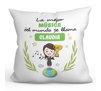MUGFFINS Cojín Personalizable 40x40 cm para MÚSICA Mujer Relleno Incluído - En Español - Eres Mejor del Mundo - Regalo Original y Divertido