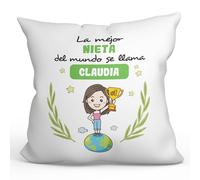 MUGFFINS Cojín Personalizable 40x40 cm para Nieta Relleno Incluído - En Español - Eres Mejor del Mundo - Regalo Original y Divertido