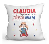 MUGFFINS Cojín Personalizable 40x40 cm para Nieta Relleno Incluído - En Español - ¡Eres Súper! - Regalo Original y Divertido
