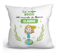 MUGFFINS Cojín Personalizable 40x40 cm para Novia Relleno Incluído - En Español - Eres Mejor del Mundo - Regalo Original y Divertido