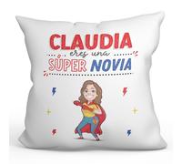 MUGFFINS Cojín Personalizable 40x40 cm para Novia Relleno Incluído - En Español - ¡Eres Súper! - Regalo Original y Divertido