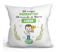 MUGFFINS Cojín Personalizable 40x40 cm para PADRASTRO Relleno Incluído - En Español - Eres Mejor del Mundo - Regalo Original y Divertido