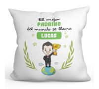 MUGFFINS Cojín Personalizable 40x40 cm para Padrino Relleno Incluído - En Español - Eres Mejor del Mundo - Regalo Original y Divertido