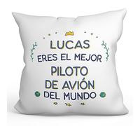 MUGFFINS Cojín Personalizable 40x40 cm para PILOTO DE AVIÓN Hombre Relleno Incluído - En Español - Mejor del Mundo - Regalo Original y Divertido