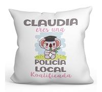 MUGFFINS Cojín Personalizable 40x40 cm para POLICÍA Local Relleno Incluído - En Español - Koalificados Personalizados - Regalo Original y Divertido