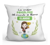MUGFFINS Cojín Personalizable 40x40 cm para PSICÓLOGA Mujer Relleno Incluído - En Español - Eres Mejor del Mundo - Regalo Original y Divertido