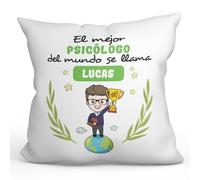 MUGFFINS Cojín Personalizable 40x40 cm para PSICÓLOGO Hombre Relleno Incluído - En Español - Eres Mejor del Mundo - Regalo Original y Divertido