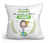 MUGFFINS Cojín Personalizable 40x40 cm para Sobrina Relleno Incluído - En Español - Eres Mejor del Mundo - Regalo Original y Divertido